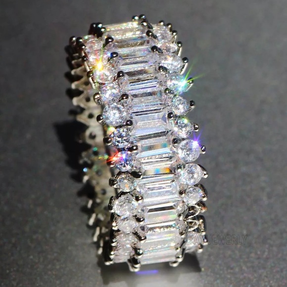 New Baguette 925 Sterling Silver Engagement Ring - Picture 2 of 7